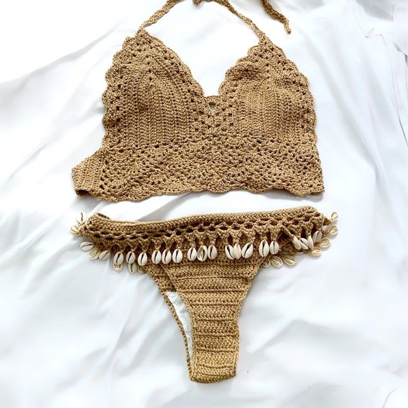 Vintage Other - Brown crochet bikini set S